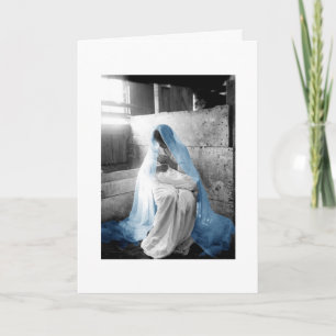 Cartes Pour Fêtes Annuelles Voile bleue Mère Marie et Enfant