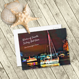 Cartes Pour Fêtes Annuelles Voile lisse L'an prochain Bateaux illuminés
