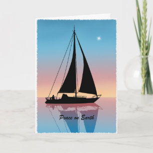 Cartes Pour Fêtes Annuelles Voiles coucher de soleil avec lumières de vacances