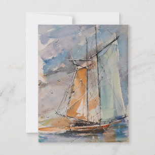 Cartes Pour Fêtes Annuelles Voilier en aquarelles