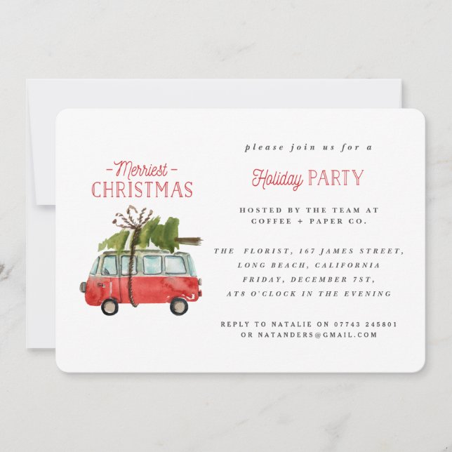 Cartes Pour Fêtes Annuelles voiture d'aquarelle de noël la plus joyeuse (Devant)