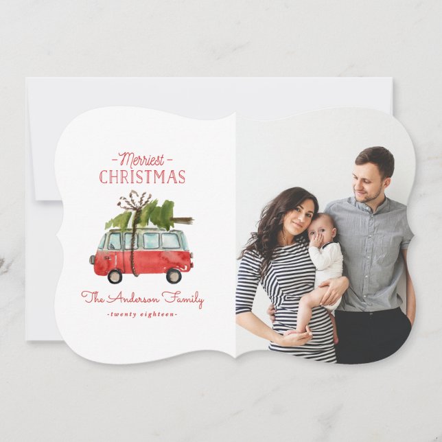 Cartes Pour Fêtes Annuelles voiture d'aquarelle de noël la plus joyeuse (Devant)
