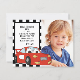 Cartes Pour Fêtes Annuelles Voiture de course rouge Photo noir et blanc Annive