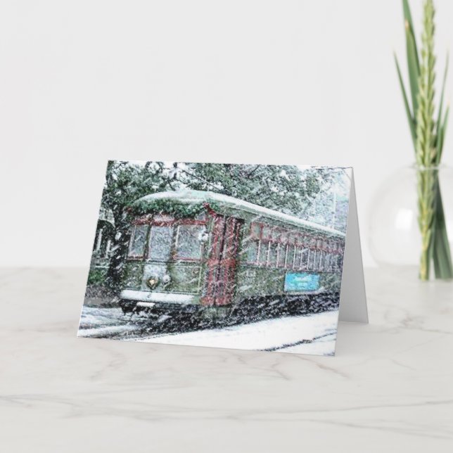 Cartes Pour Fêtes Annuelles Voiture de la Nouvelle-Orléans en neige (Devant)