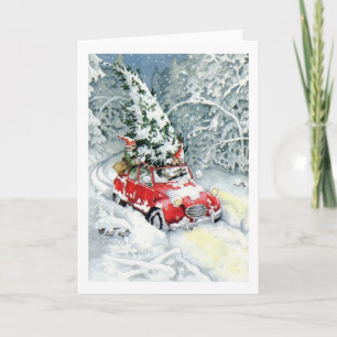 Cartes Pour Fêtes Annuelles Voiture de Noël Vintage