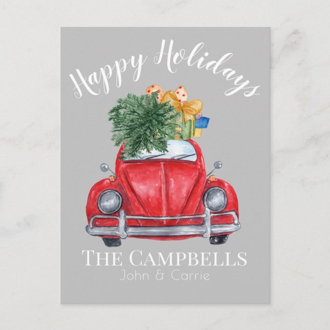 Cartes Pour Fêtes Annuelles Voiture rouge avec arbre de Noël personnalisable (Devant)