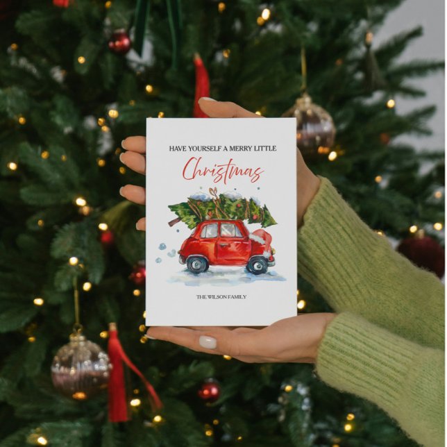 Cartes Pour Fêtes Annuelles Voiture rouge de Noël et arbre (Créateur téléchargé)