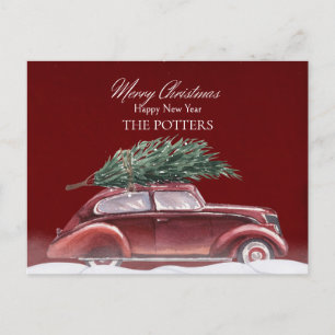 Cartes Pour Fêtes Annuelles Voiture Vintage avec neige de noël