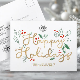 Cartes Pour Fêtes Annuelles Votre logo Business Gold Joyeux Vacances de texte