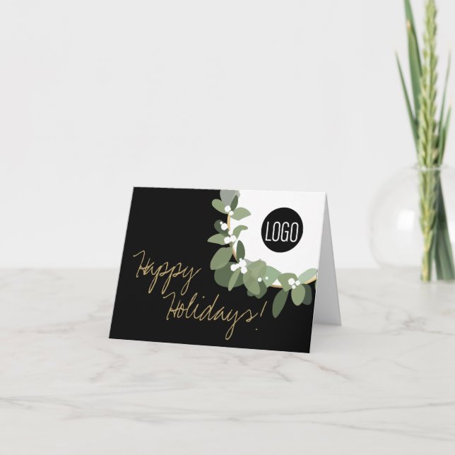 Cartes Pour Fêtes Annuelles Votre Logo Société Gold noir Moderne Wreath Small (Devant)