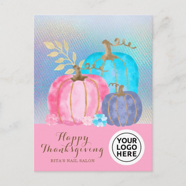 Cartes Pour Fêtes Annuelles Votre Logo Thanksgiving Citrouille rose (Devant)