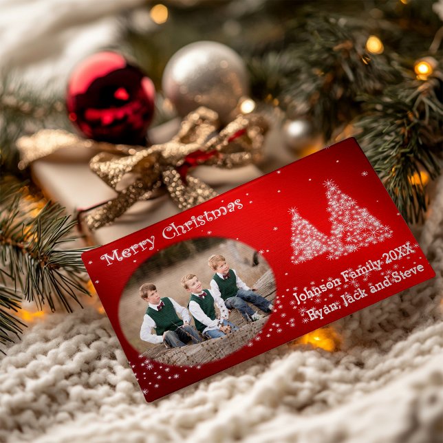 Cartes Pour Fêtes Annuelles Votre photo Arbre de Noël Rouge (Your Photo Christmas Tree Red Holiday Card)