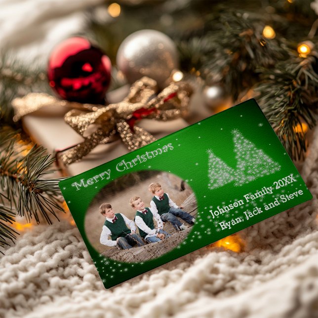Cartes Pour Fêtes Annuelles Votre photo Arbre de Noël Vert (Your Photo Christmas Tree Green Holiday Card)