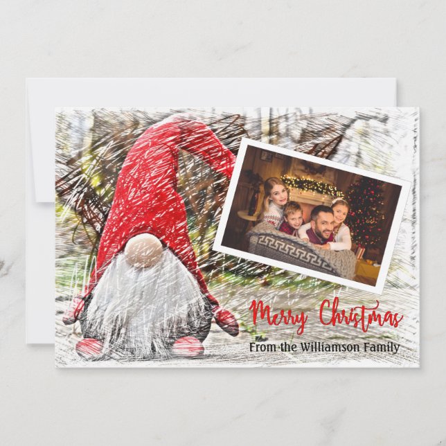 Cartes Pour Fêtes Annuelles Votre Photo Avec Noël Gnome Noël (Devant)