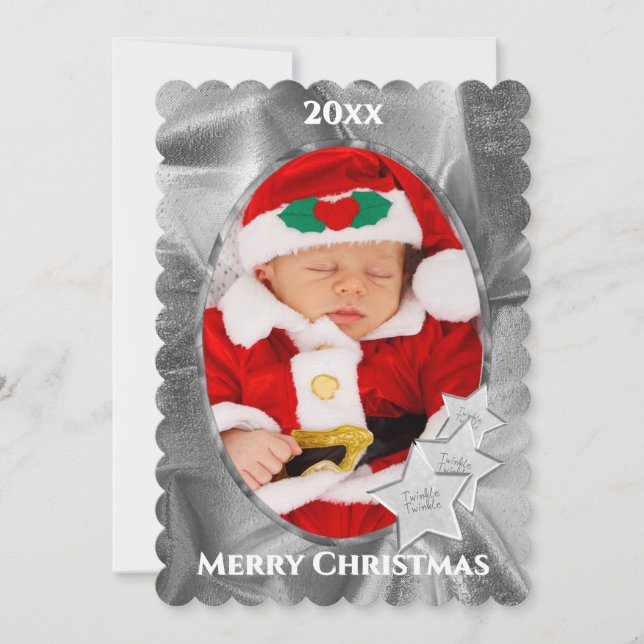 Cartes Pour Fêtes Annuelles Votre photo : Cadre Ovale de Noël Argent (Devant)