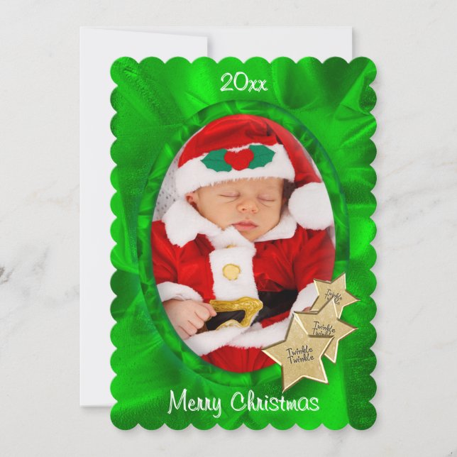 Cartes Pour Fêtes Annuelles Votre photo : Cadre Ovale Vert Noël (Devant)