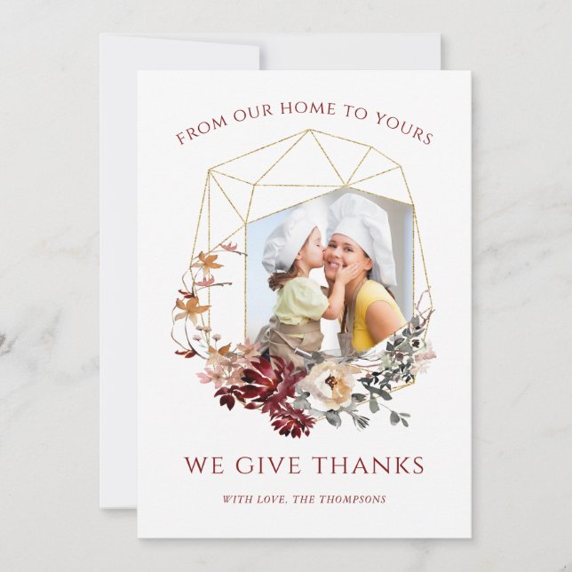 Cartes Pour Fêtes Annuelles Votre photo Floral Géométrique Thanksgiving (Devant)