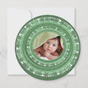 Cartes Pour Fêtes Annuelles Votre photo Green Snow Flakes Mon premier Noël