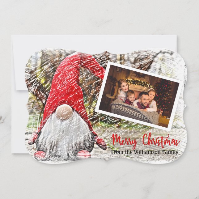 Cartes Pour Fêtes Annuelles Votre photo Noël Gnome Noël Fancy Cut (Devant)