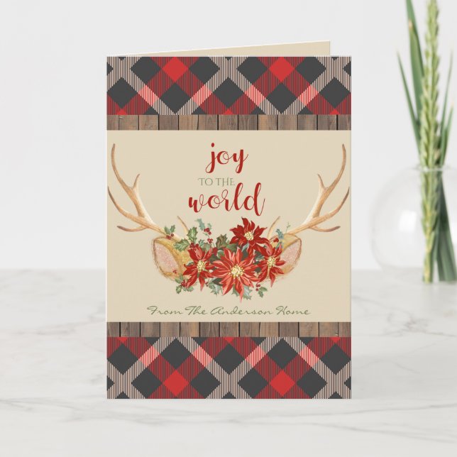 Cartes Pour Fêtes Annuelles VOTRE PHOTO   Plaid Woodland Cerf Noël (Devant)