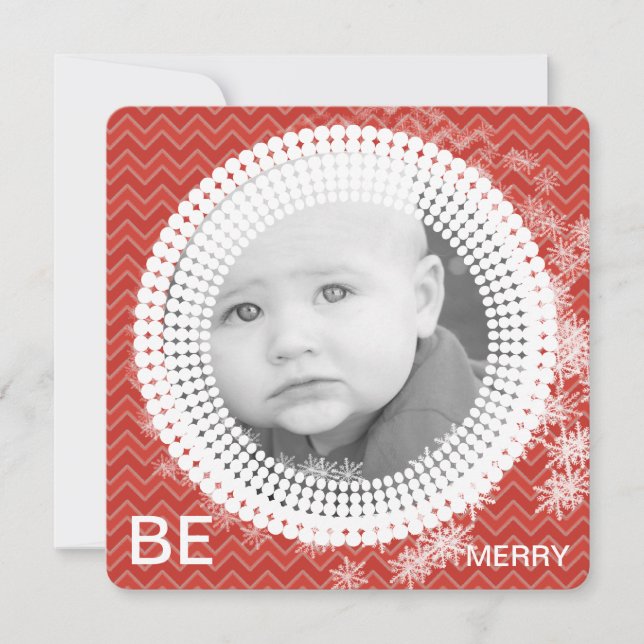 Cartes Pour Fêtes Annuelles Votre photo Red Chevron SnowFlakes Mon 1er Noël (Devant)