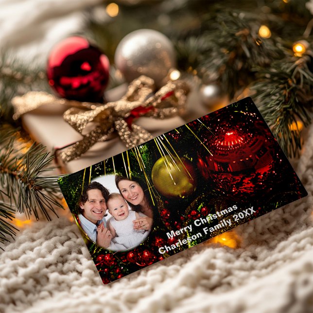 Cartes Pour Fêtes Annuelles Votre Photo Rouge & Or Ornements (Your Photo Red & Gold Ornaments Holiday Card)
