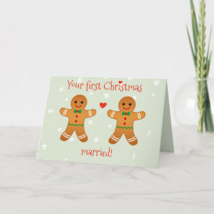 Cartes Pour Fêtes Annuelles Votre premier Noël Marié ! Hommes en pain d'épices