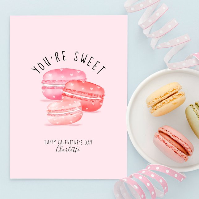 Cartes Pour Fêtes Annuelles Vous êtes de doux Heureuses Saintes-Valentin Macar (You're Sweet Happy Valentine's Day Macaron Cookies Holiday Card)