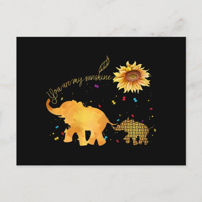 Cartes Pour Fêtes Annuelles Vous êtes mon Sunshine tournesol Elephant Autisme (Devant)
