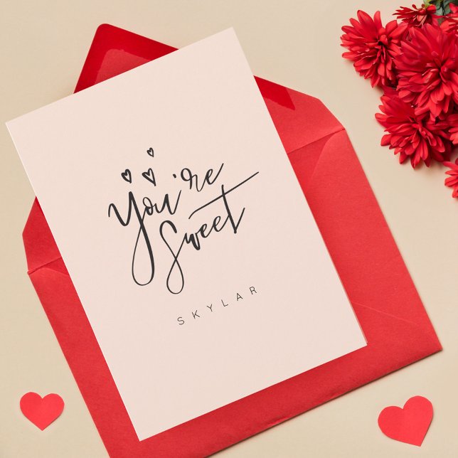 Cartes Pour Fêtes Annuelles Vous êtes Sweet Blush Moderne Calligraphie Valenti (You're Sweet Blush Modern Calligraphy Valentine Holiday Card)