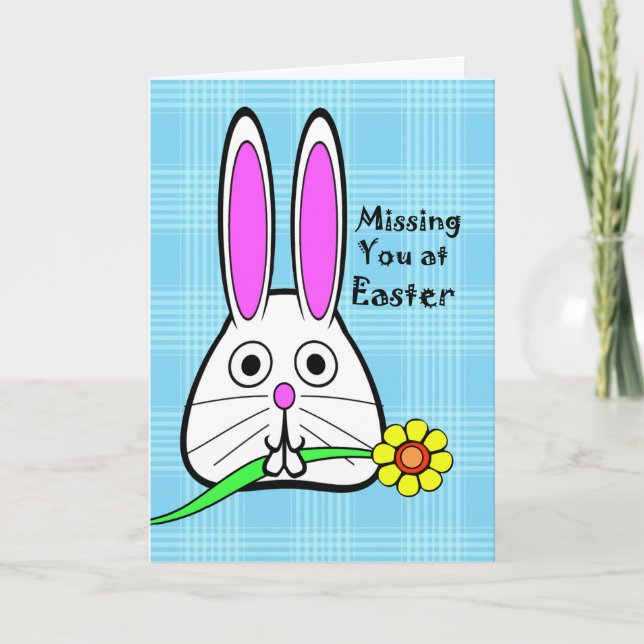 Cartes Pour Fêtes Annuelles Vous manquez à Pâques, mignon lapin avec fleur (Devant)