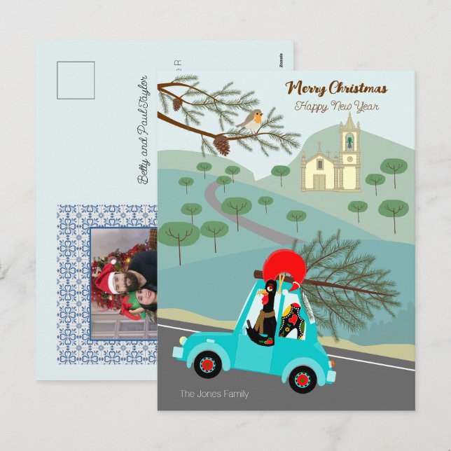 Cartes Pour Fêtes Annuelles Voyage festif de Noël du coq portugais (Devant / Derrière)