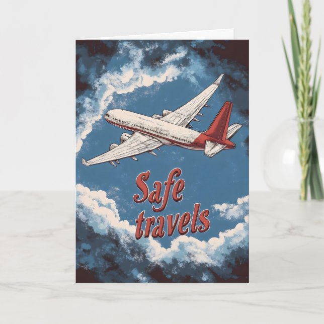 Cartes Pour Fêtes Annuelles Voyages en sécurité Avion rétro (Devant)