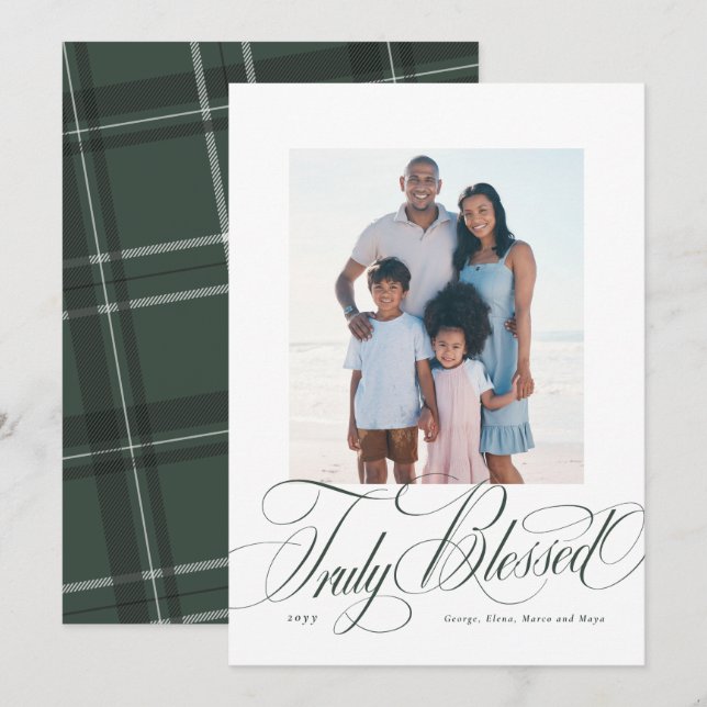 Cartes Pour Fêtes Annuelles Vraiment béni la photo de Noël religieuse verte (Devant / Derrière)