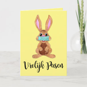 Cartes Pour Fêtes Annuelles Vrolijk Pasen Néerlandais Le visage masqué Bunny