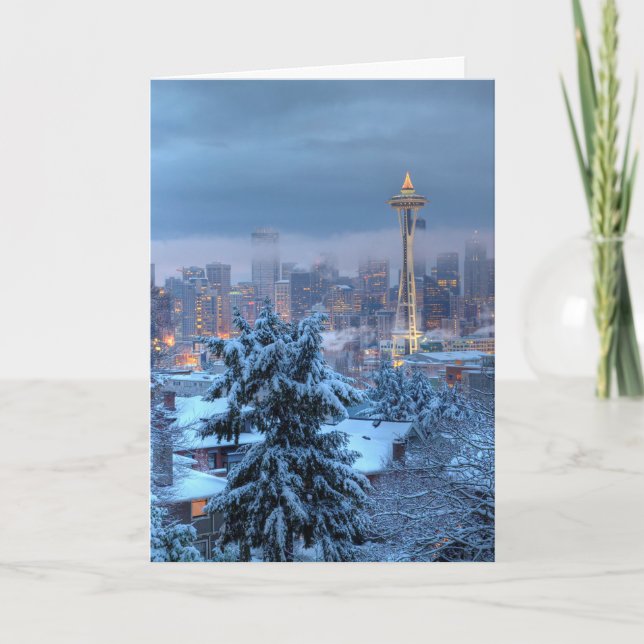 Cartes Pour Fêtes Annuelles Vue Pittoresque de Snowy Seattle (Devant)
