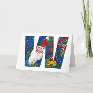 CARTES POUR FÊTES ANNUELLES W LETTRE / SANTA CLAUS AVEC MONOGRAMME ROUGE RIBBO