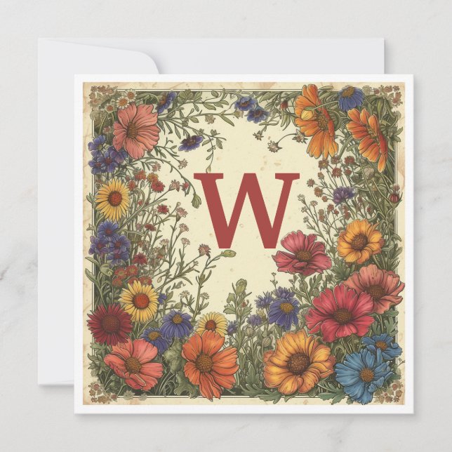 Cartes Pour Fêtes Annuelles "W" Milano Rouge : Fleur et monogramme (Devant)