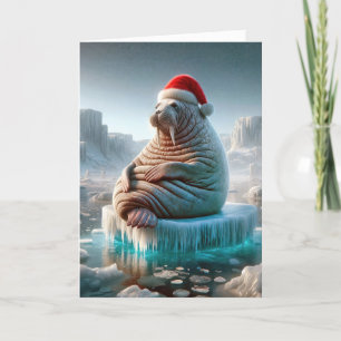 Cartes Pour Fêtes Annuelles Walrus porte un chapeau de Père Noël