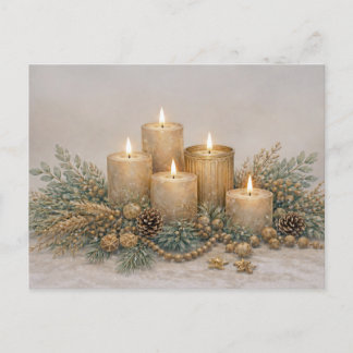 Cartes Pour Fêtes Annuelles Warm Neutral Watercolor Christmas Candle Evergreen