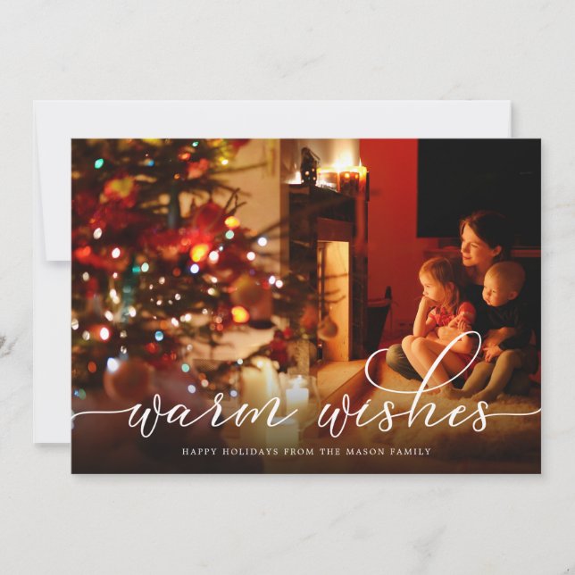 Cartes Pour Fêtes Annuelles Warm Warm White Script Photo Holiday Card (Devant)
