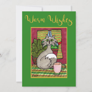 Cartes Pour Fêtes Annuelles Warm Wishes Cat & Eggnog Personalized Christmas