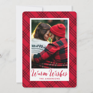 Cartes Pour Fêtes Annuelles Warm Wishes   Plaid Holiday Photo Card