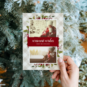 Cartes Pour Fêtes Annuelles Warmest Wishes Winter Greenery 2 Photo Flat