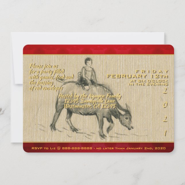 Cartes Pour Fêtes Annuelles Water Buffalo Enfant Chinois Ox personnalisé Année (Devant)