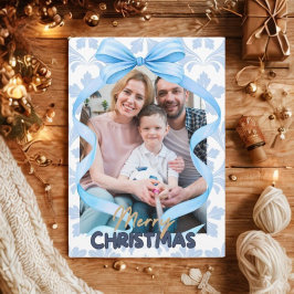 Cartes Pour Fêtes Annuelles Watercolor Blue Bow Bells Vintage Christmas Photo 