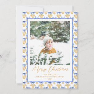 Cartes Pour Fêtes Annuelles Watercolor Blue Bow Bells Vintage Photo de Noël
