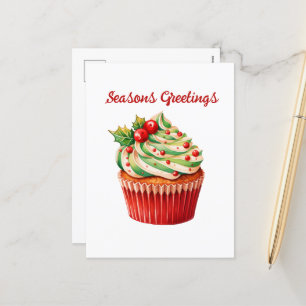 Cartes Pour Fêtes Annuelles Watercolor Christmas cupcake ajouter le texte Holi