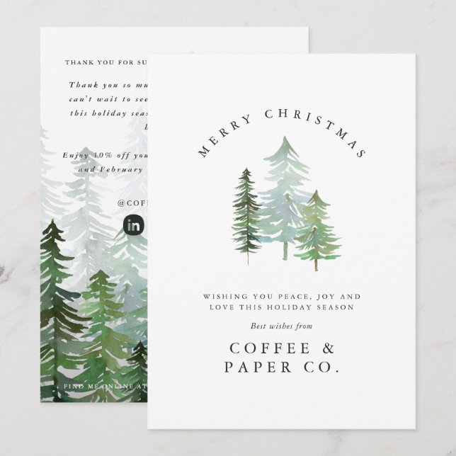 Cartes Pour Fêtes Annuelles Watercolor forest Joyeux Noël entreprise (Devant / Derrière)
