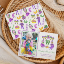 Watercolor Mardi Gras Monogram Crest Photo